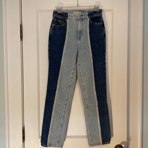 PacSun Eco Two-Toned Cut and Sew Frayed High Rise Mom Jeans, Size 25